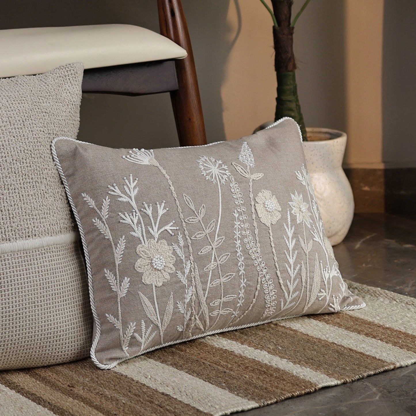 SpringTime Cotton Embroidered Cushion