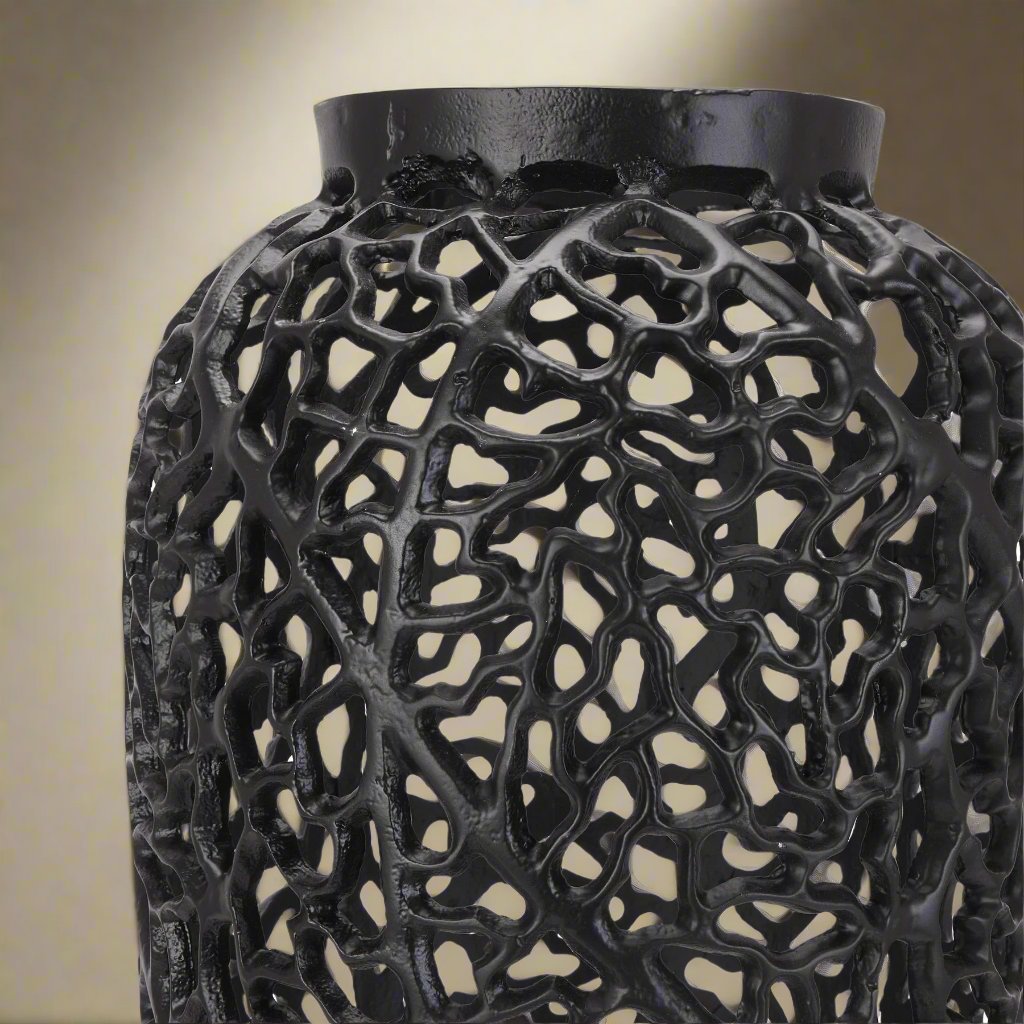 Black Cast Lattice Large Vase