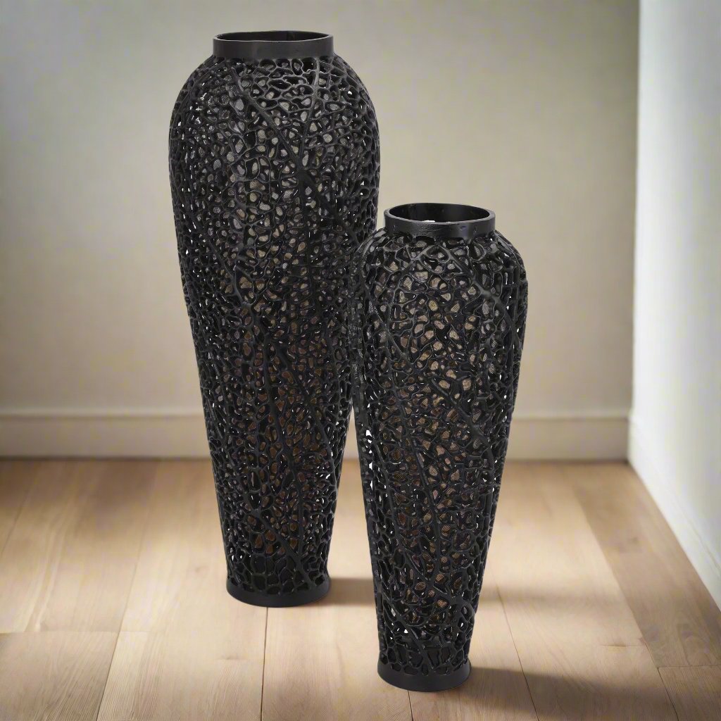 Black Cast Lattice Large Vase