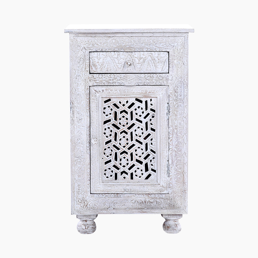 Sage Floral Carved Wooden Side Table