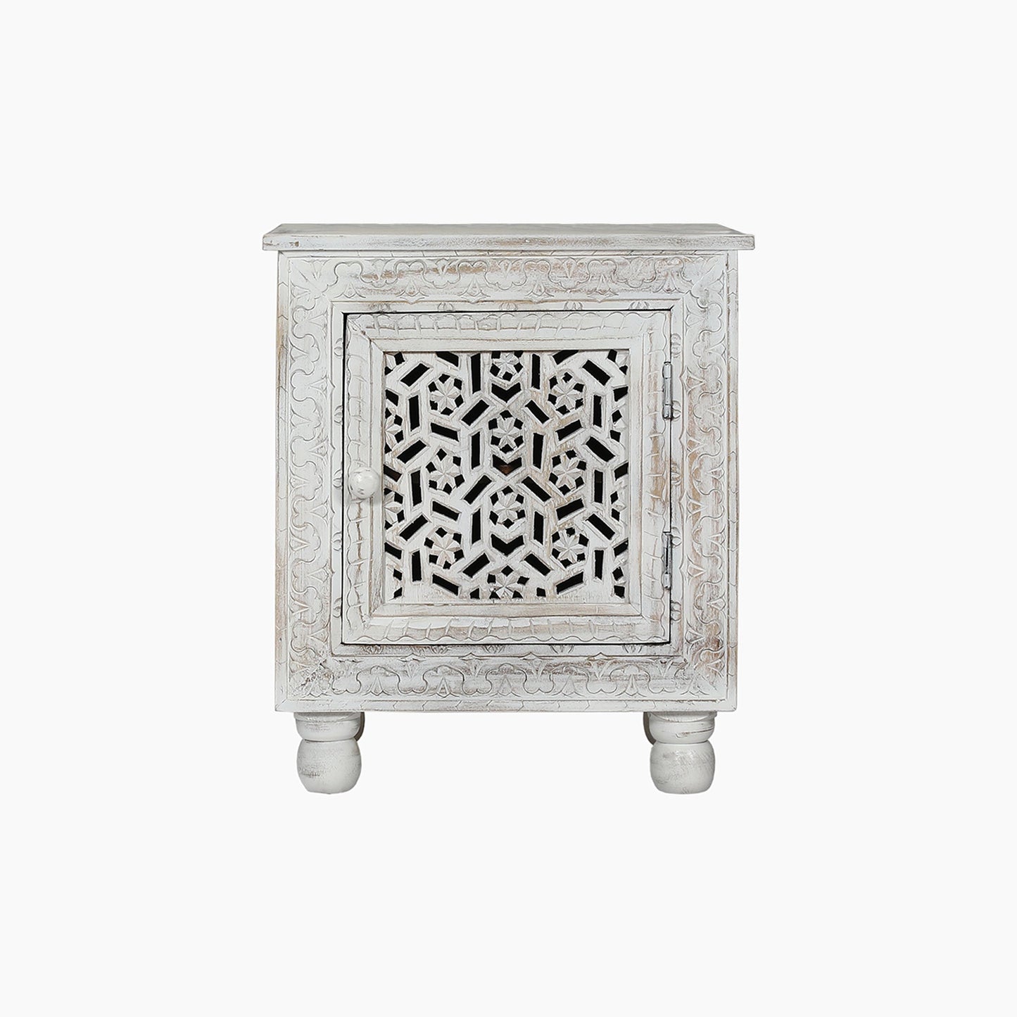 Sage Floral Carved Wooden Side Table