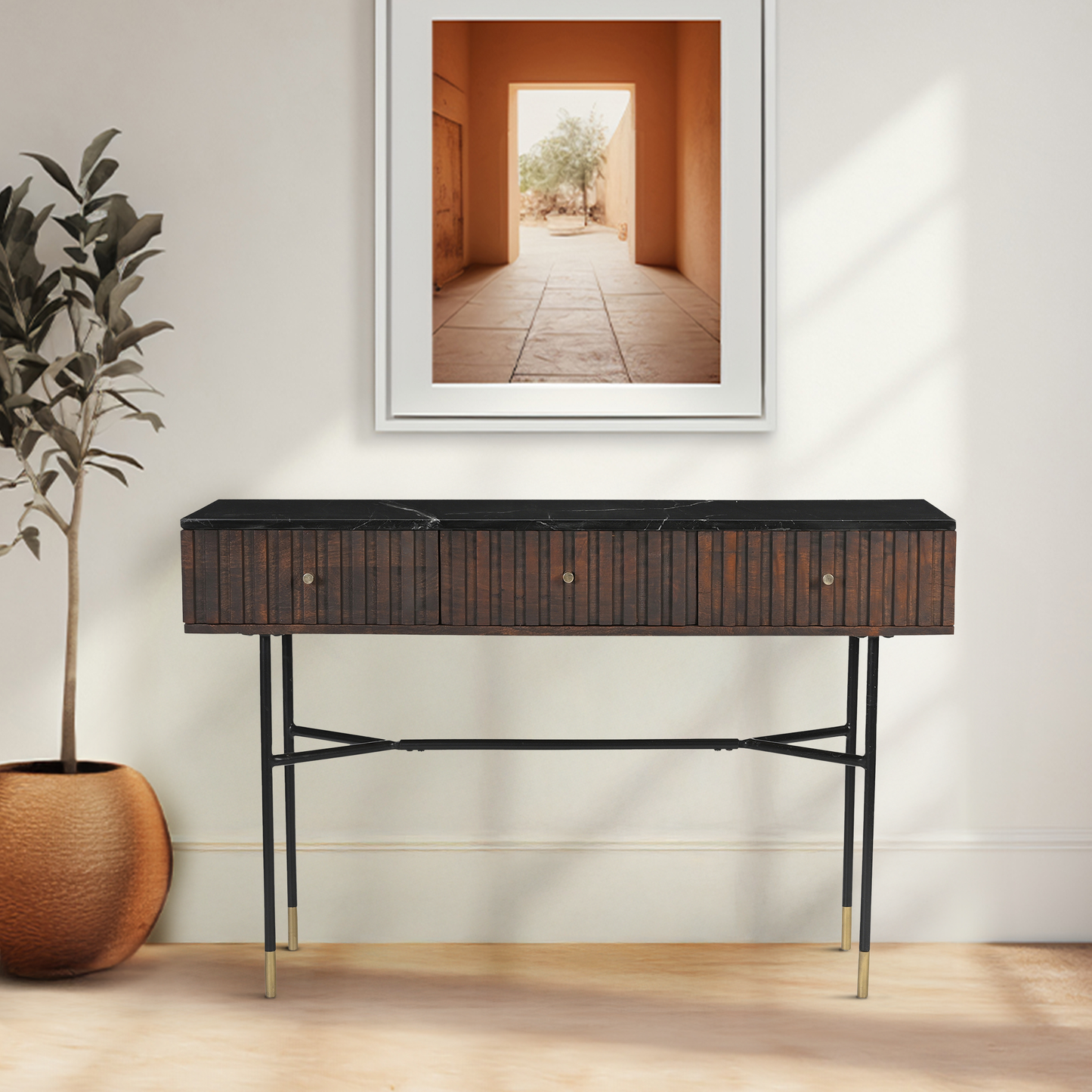 Derek Marble Top Three Drawer Console Table