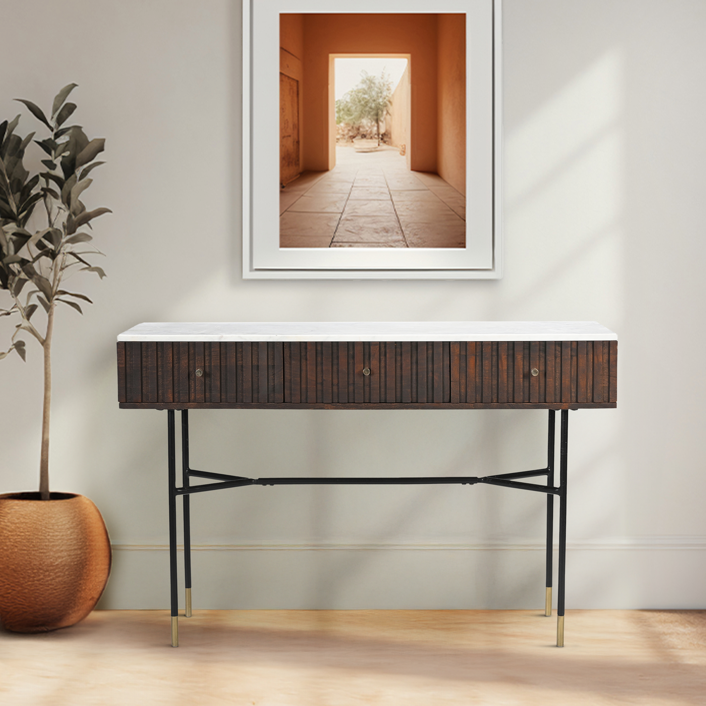 Derek Marble Top Three Drawer Console Table