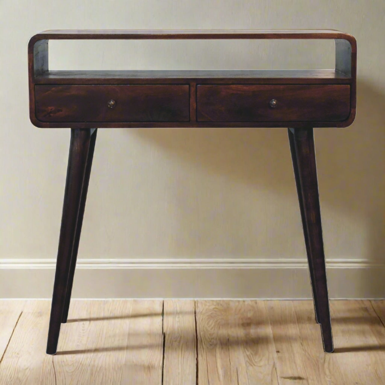 Curved Light Walnut Console Table