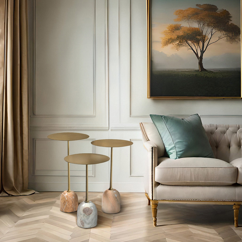 Swan Marble Base Set of 3 End Tables