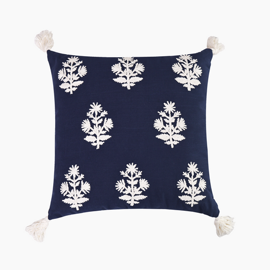Bluebell Embroidered Cotton Cushion