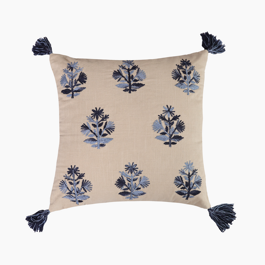 Daisy Embroidered Cotton Cushion