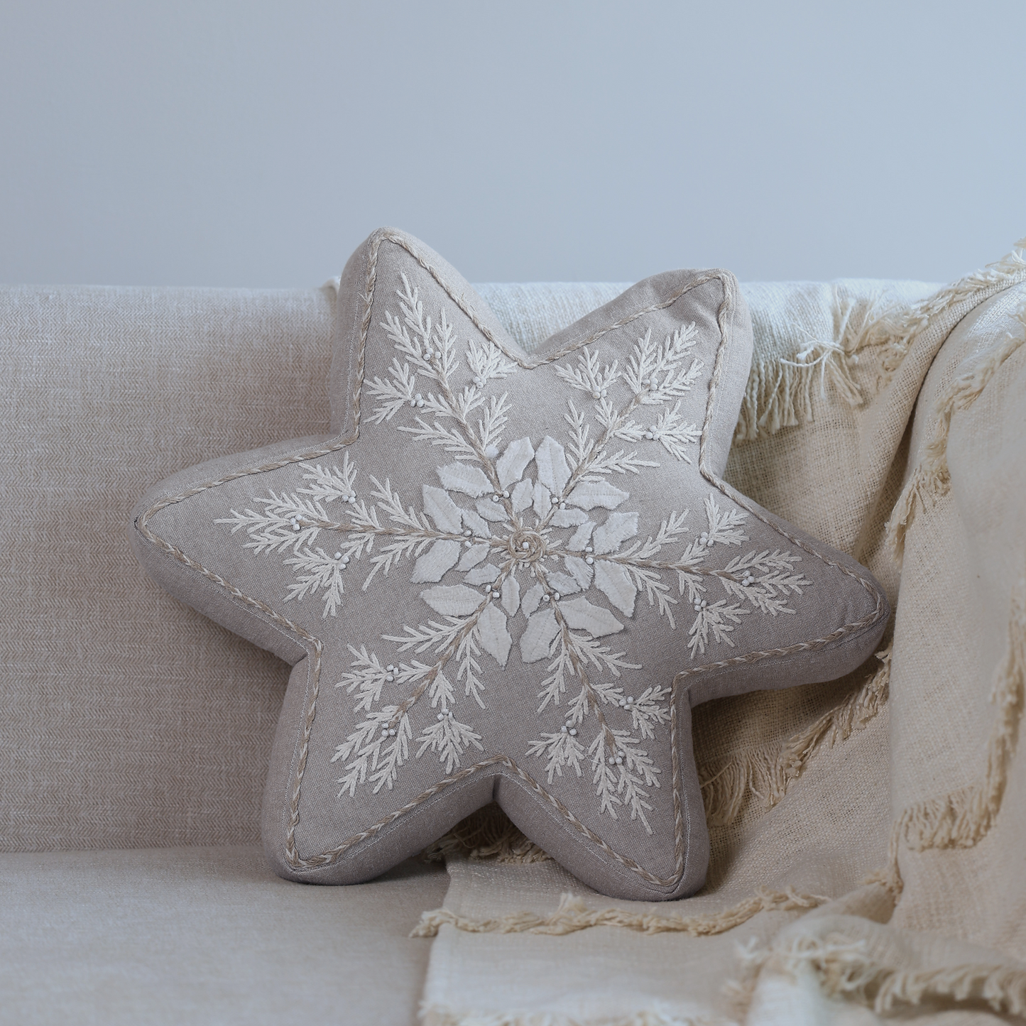 Joyful Star Cotton Chambray Cushion