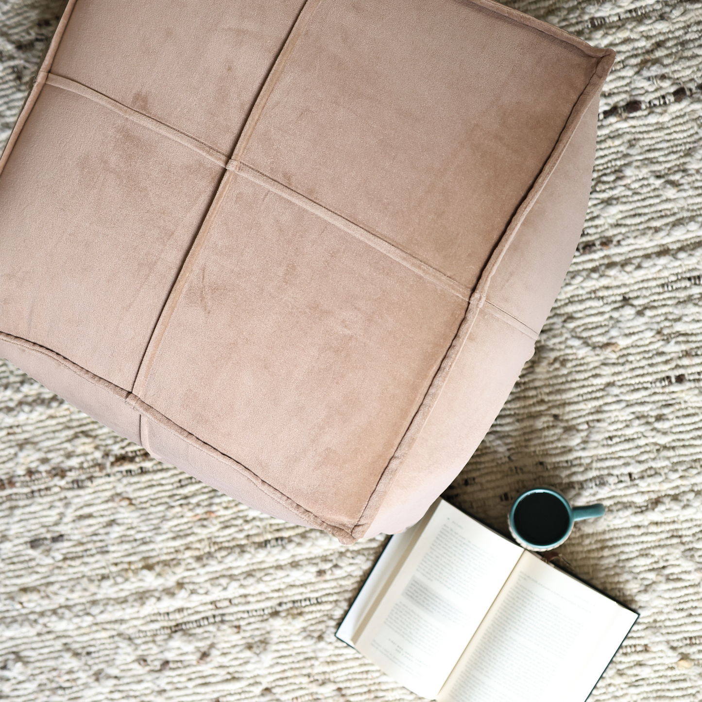 Tomos Beige Cotton Pouffe