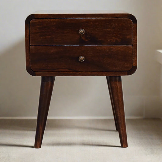 Curved Dark Walnut Bedside