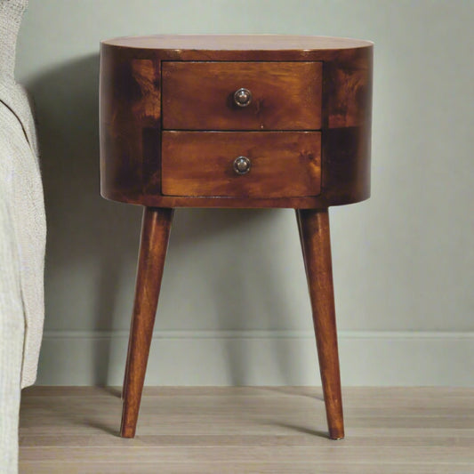 Mini Chestnut Rounded Bedside Table