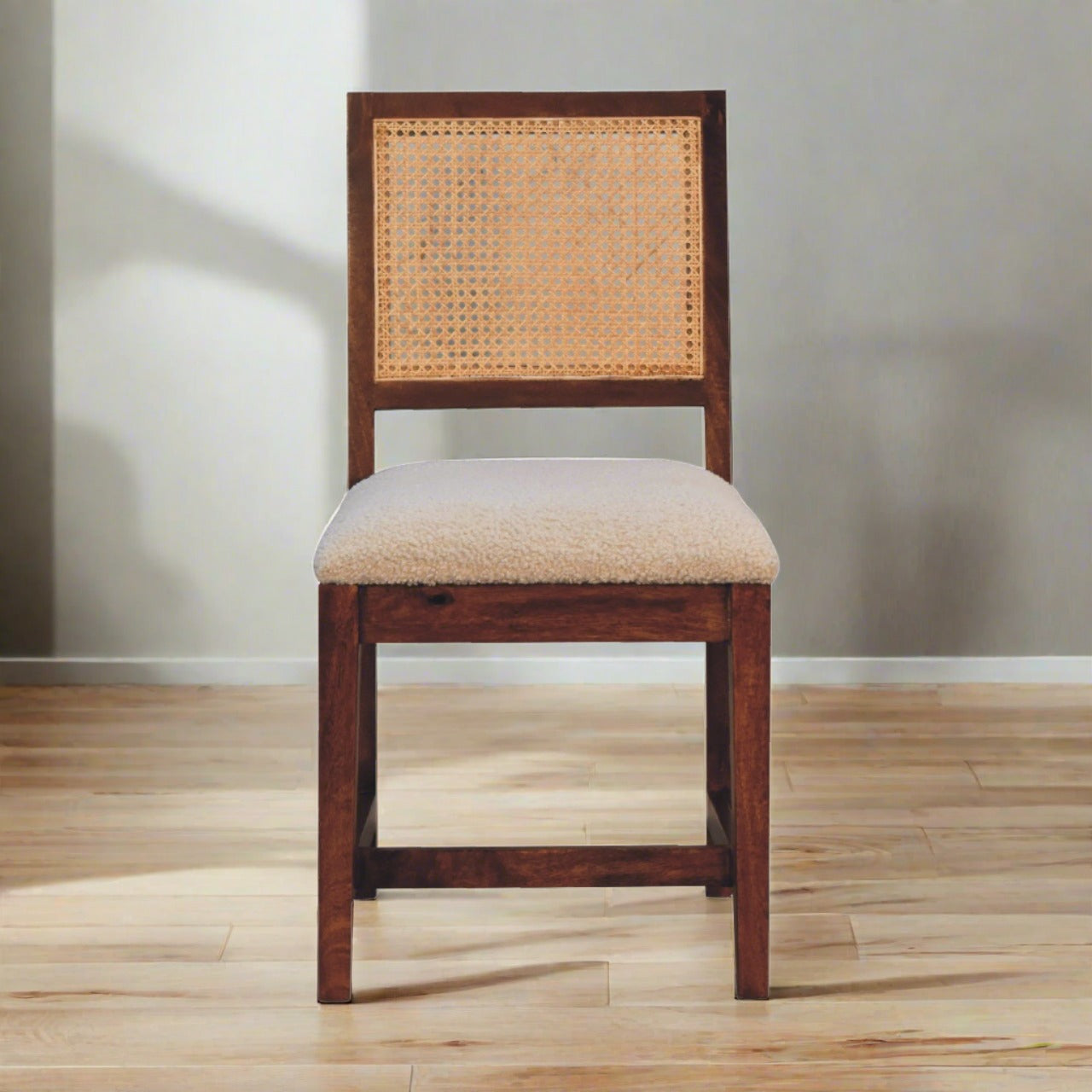 Cream Boucle Rattan Chair