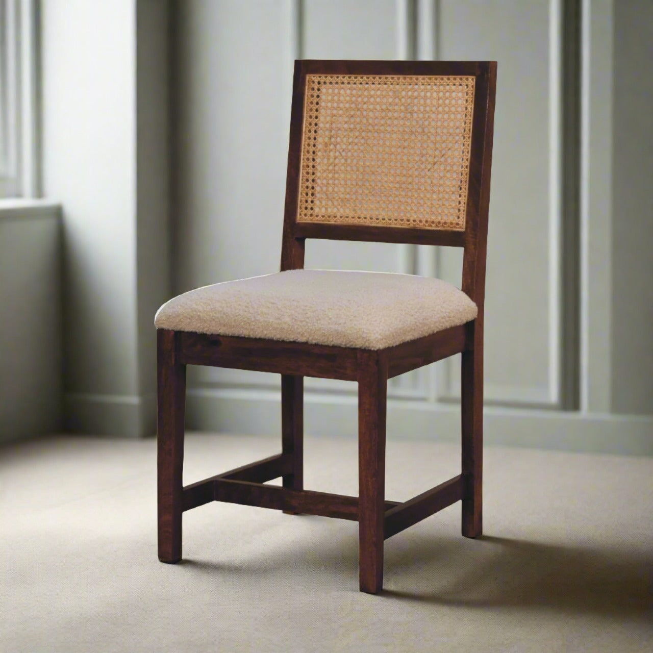 Cream Boucle Rattan Chair